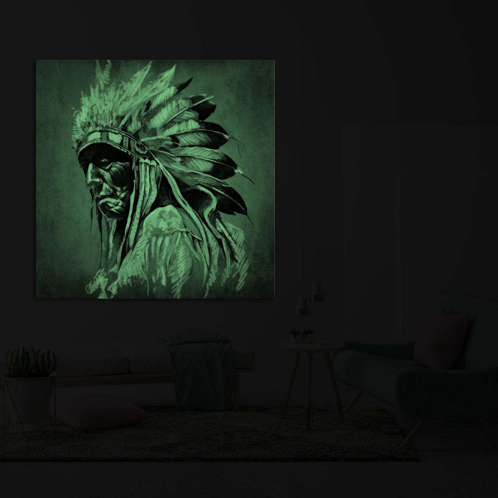 Abstract No. 173, glowing in a room at night