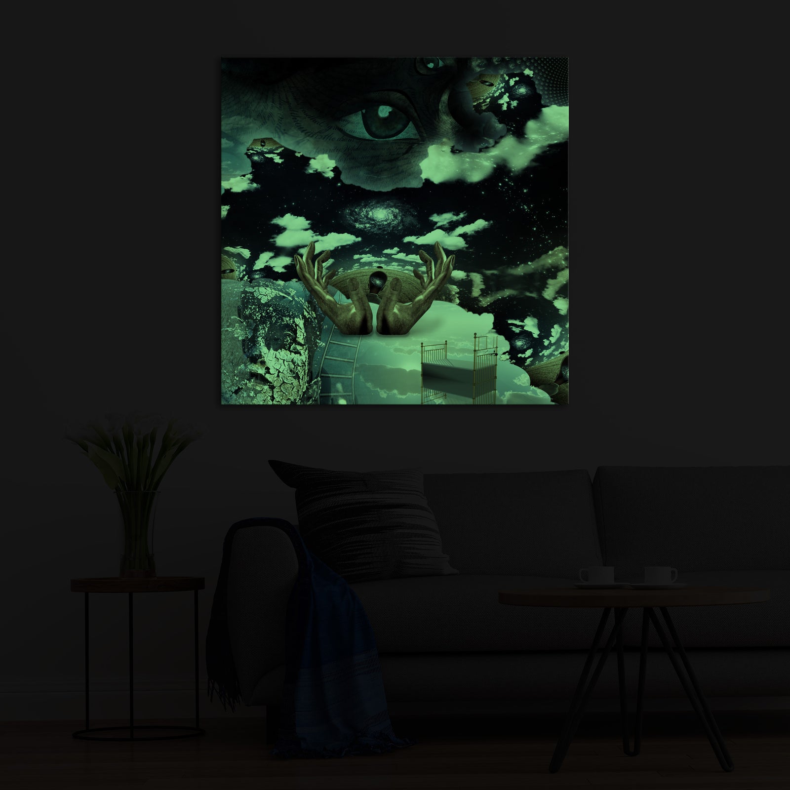 Abstract No. 176, glowing in a room at night