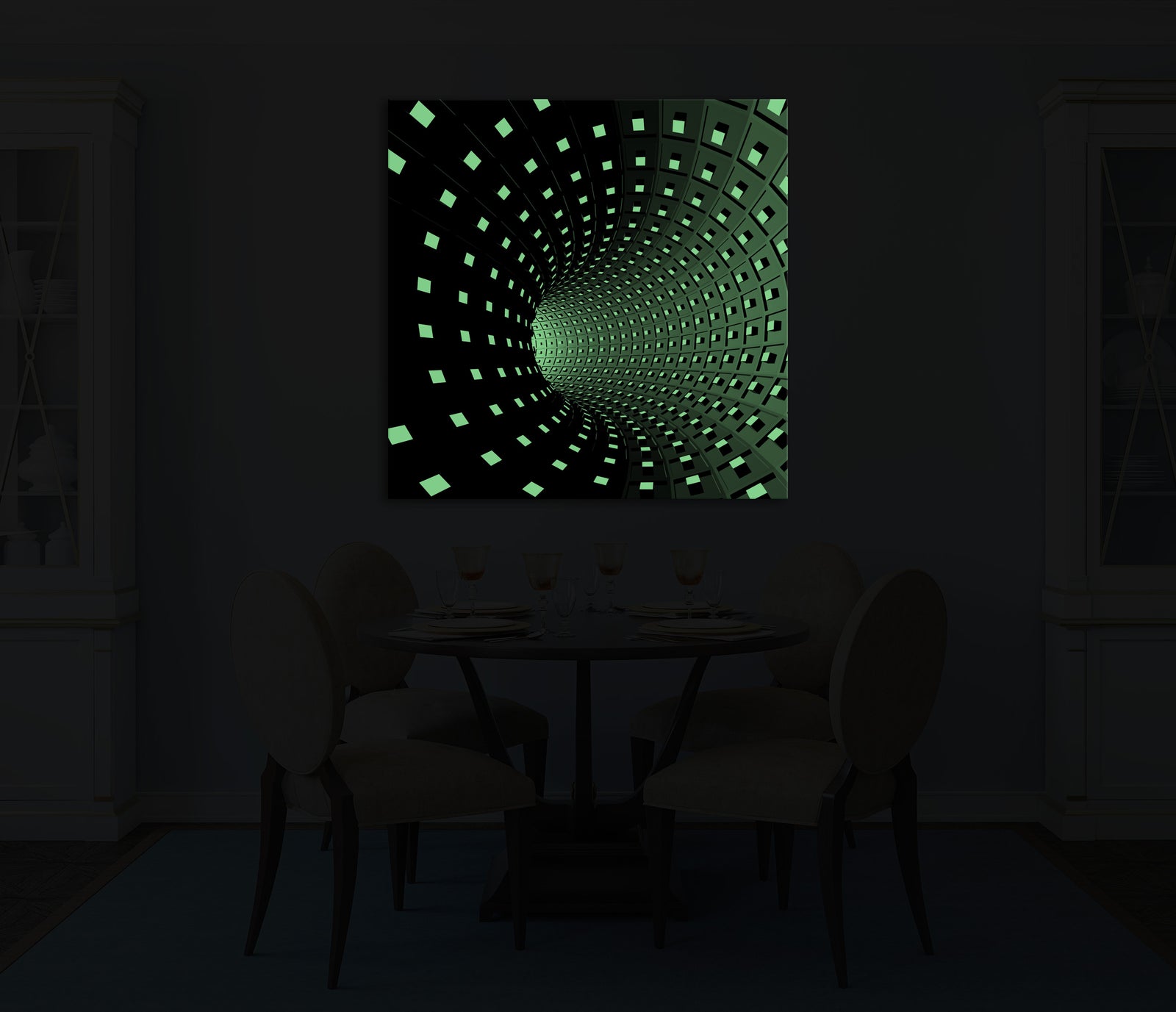 Abstract No. 180, glowing in a room at night