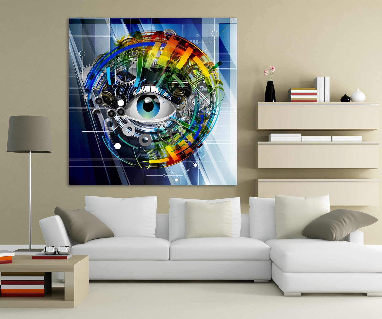 Abstract No. 184, shown framed in a room by day