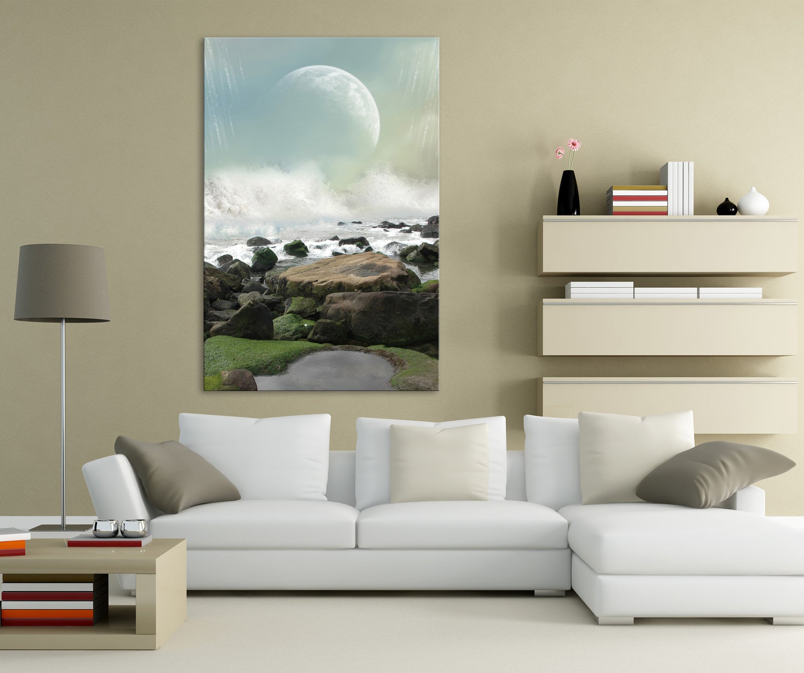 Landscapes No. 001, shown framed in a room by day