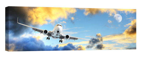 Airplane at Sunset Glow in the Dark Canvas Wall Art for Office, by day