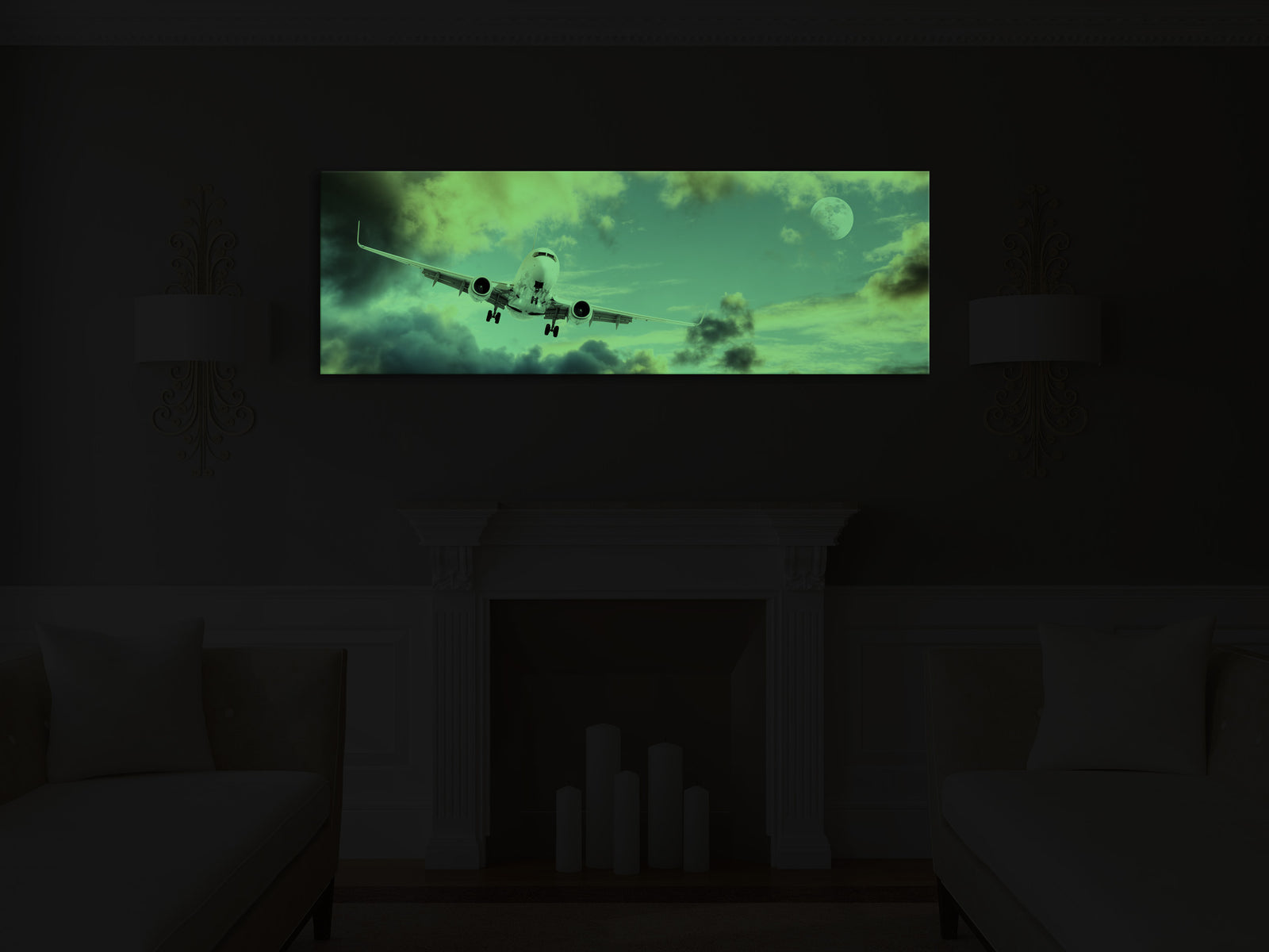 Landscapes No. 002, glowing in a room at night