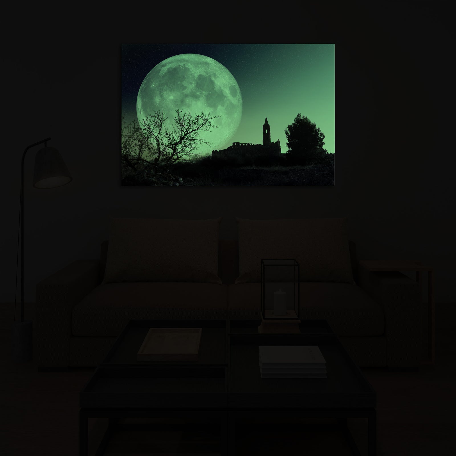 Landscapes No. 003, glowing in a room at night