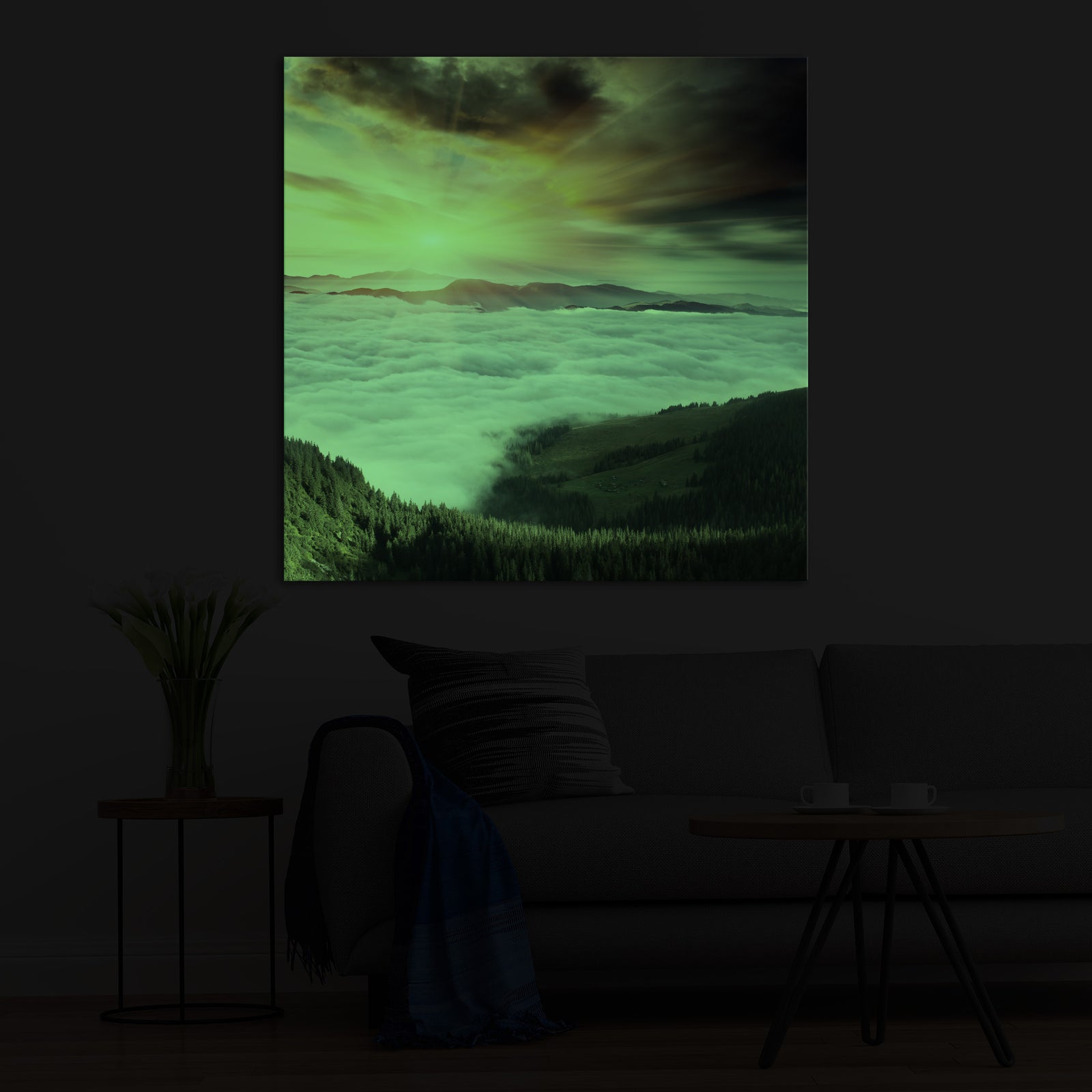 Landscapes No. 004, glowing in a room at night