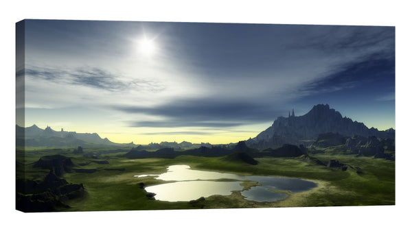 Alien Valley Lake Glow in the Dark Canvas Wall Art for Office, by day