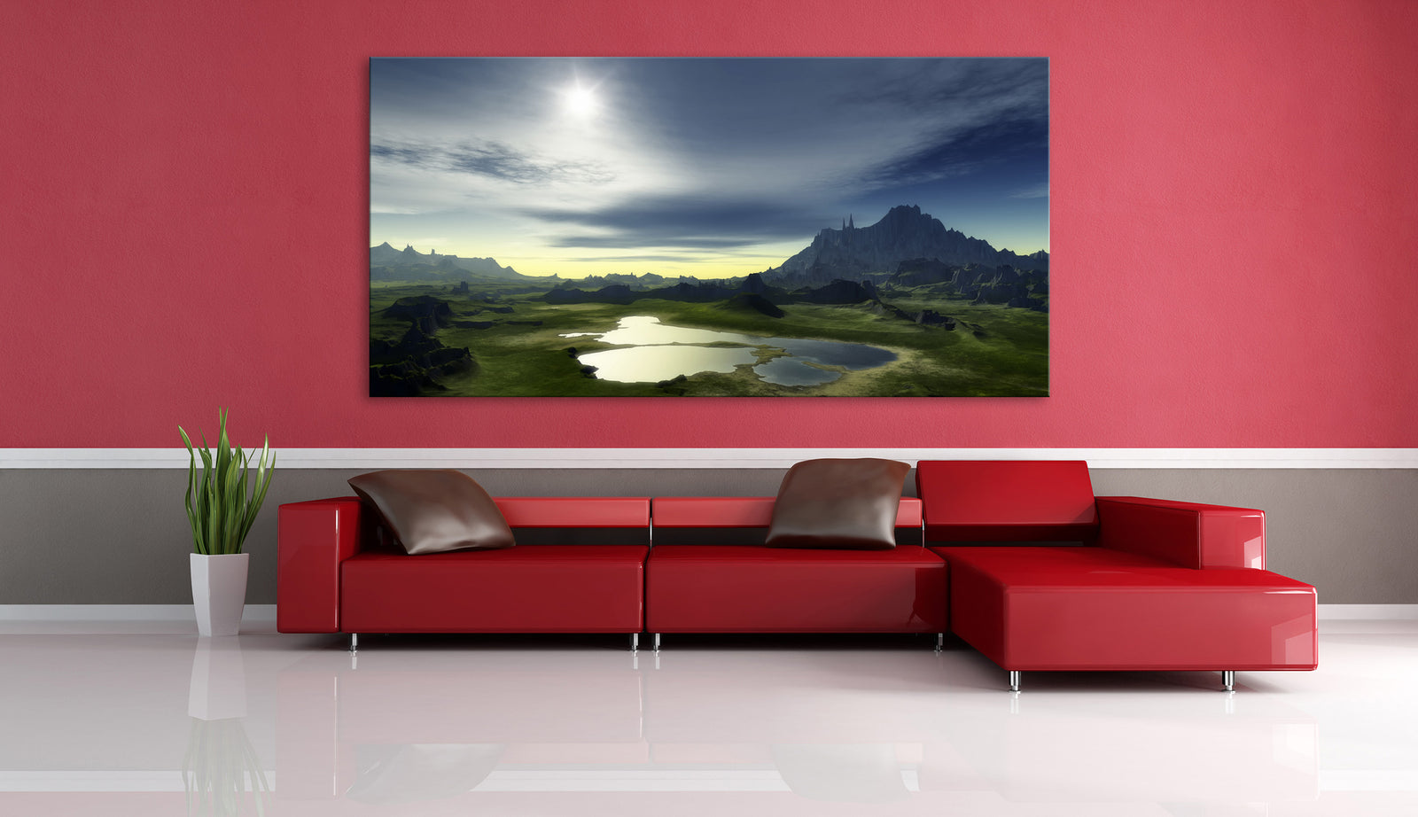 Landscapes No. 005, shown framed in a room by day