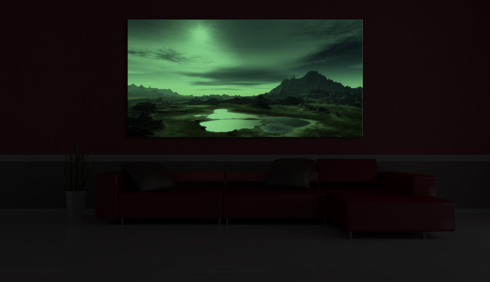 Landscapes No. 005, glowing in a room at night