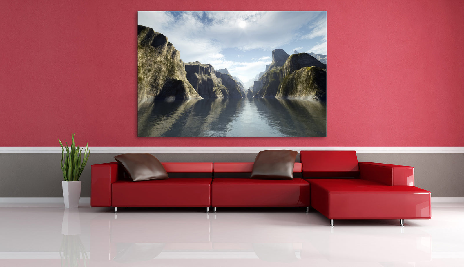Landscapes No. 007, shown framed in a room by day