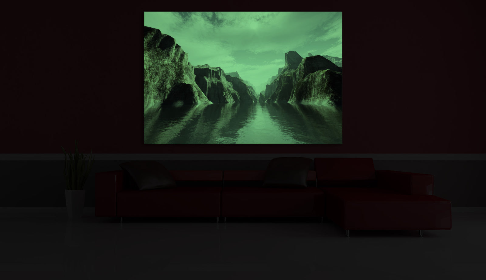 Landscapes No. 007, glowing in a room at night