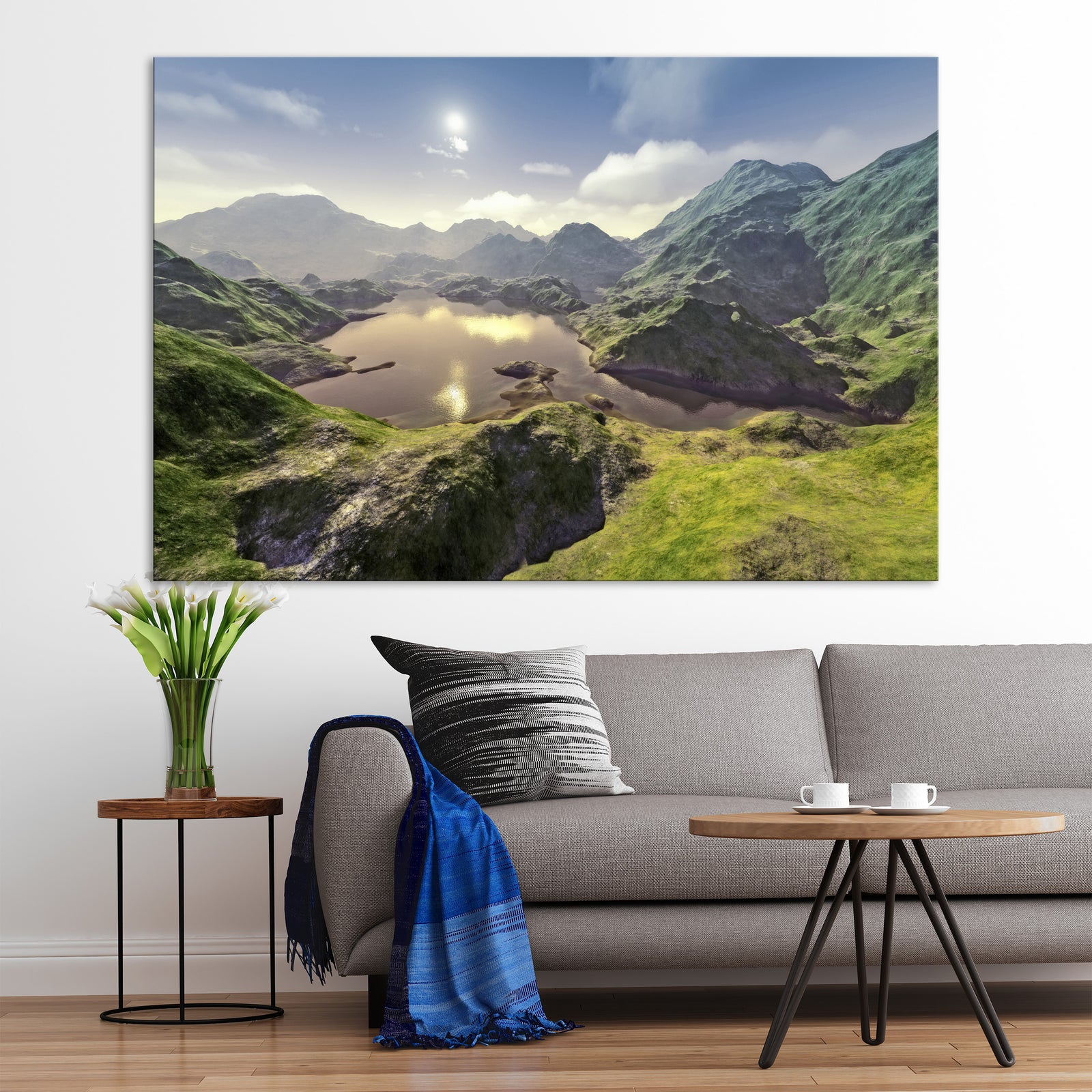 Landscapes No. 008, shown framed in a room by day