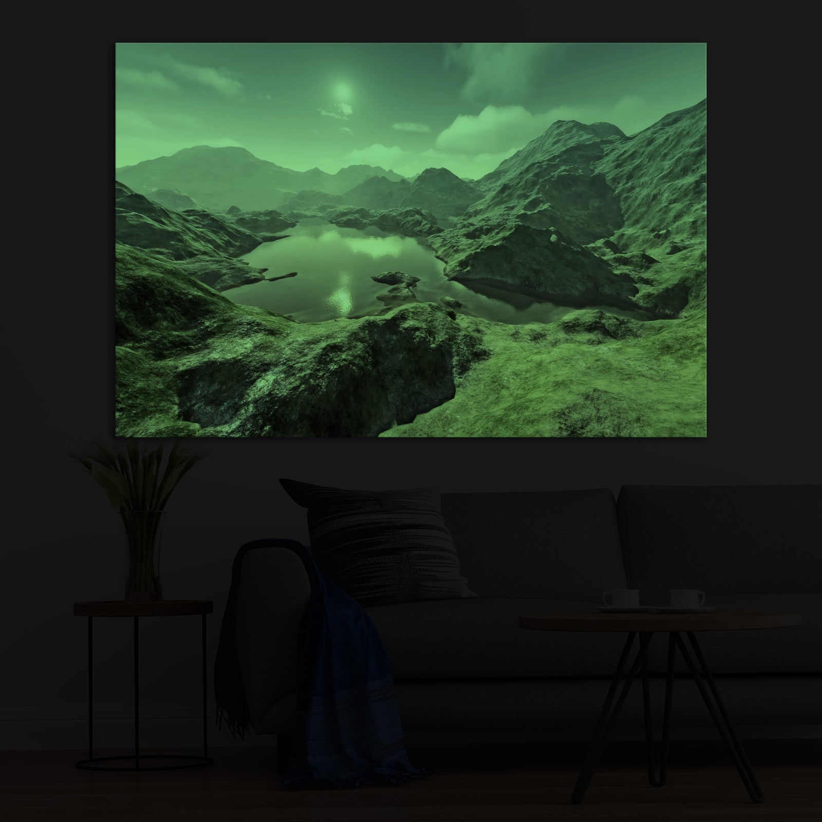 Landscapes No. 008, glowing in a room at night