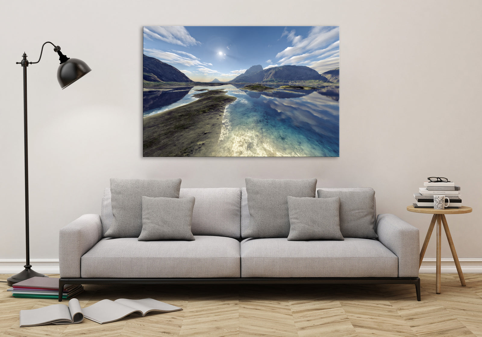 Landscapes No. 009, shown framed in a room by day