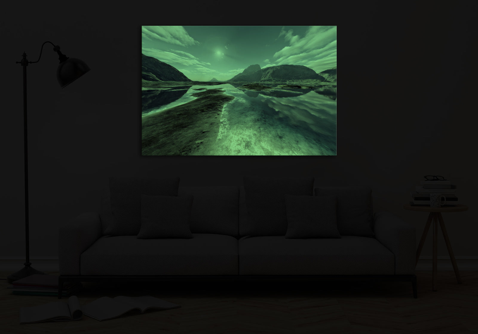 Landscapes No. 009, glowing in a room at night