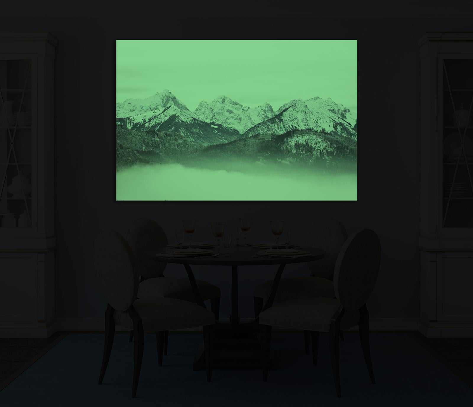 Landscapes No. 011, glowing in a room at night