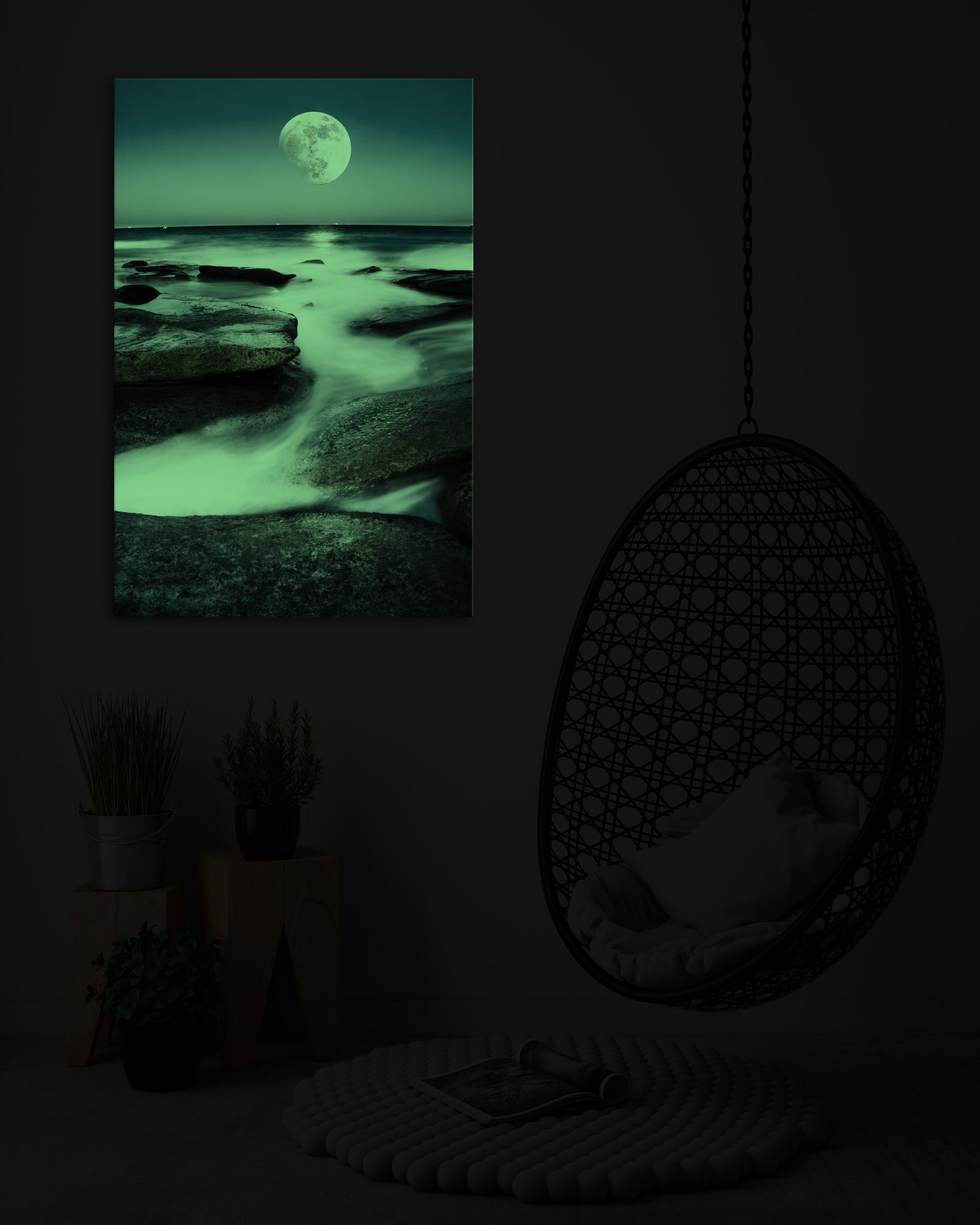 Landscapes No. 013, glowing in a room at night
