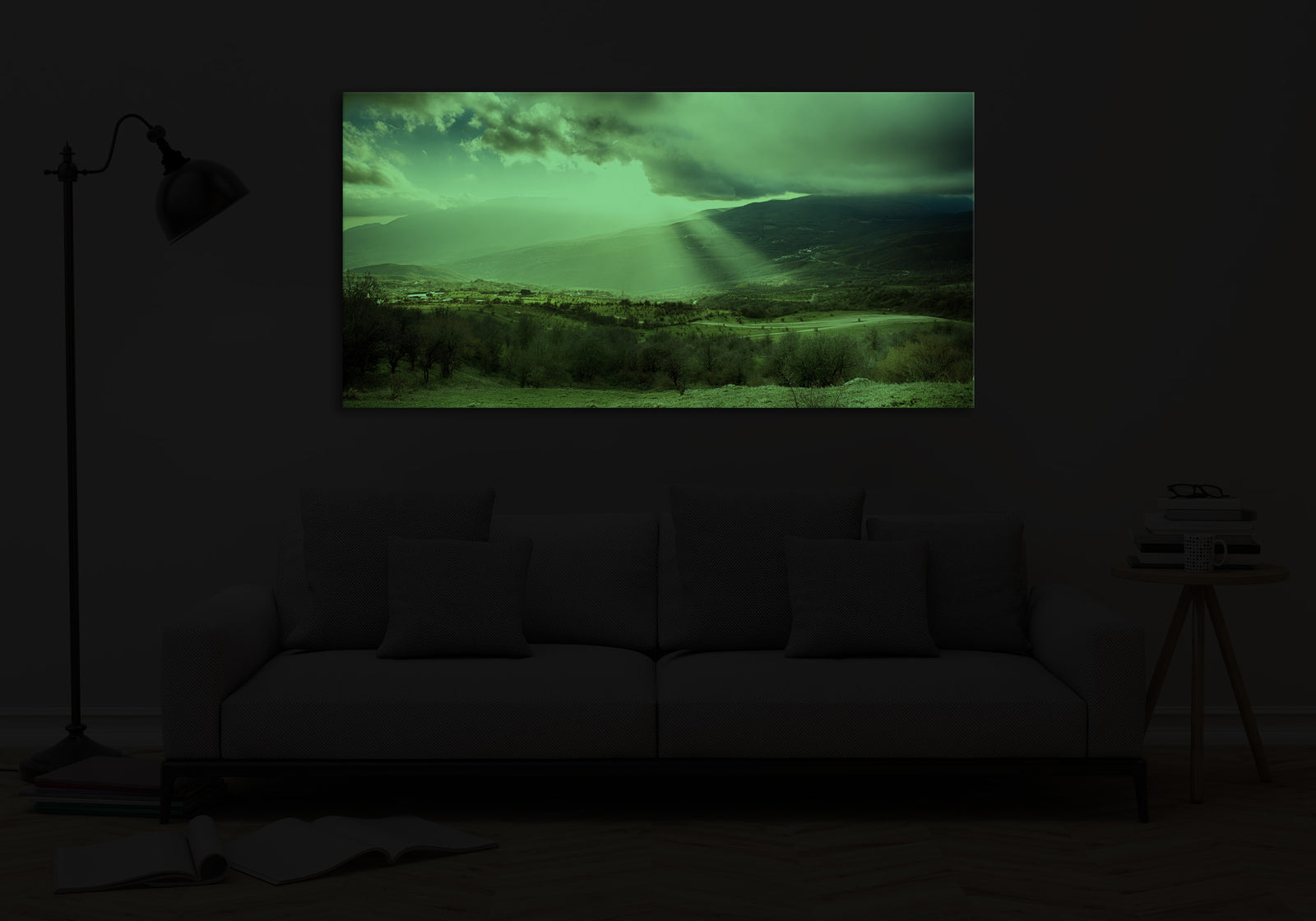 Landscapes No. 014, glowing in a room at night