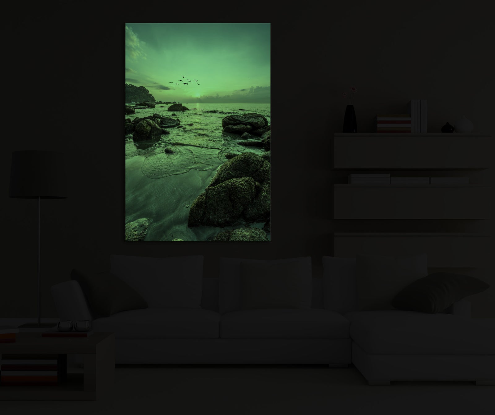 Landscapes No. 015, glowing in a room at night