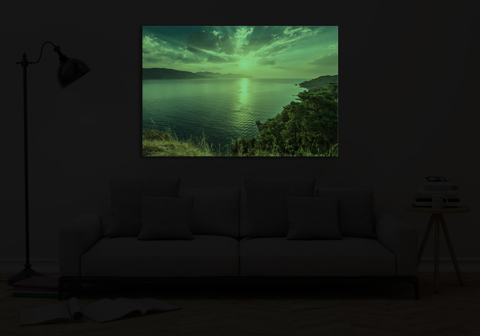 Landscapes No. 016, glowing in a room at night