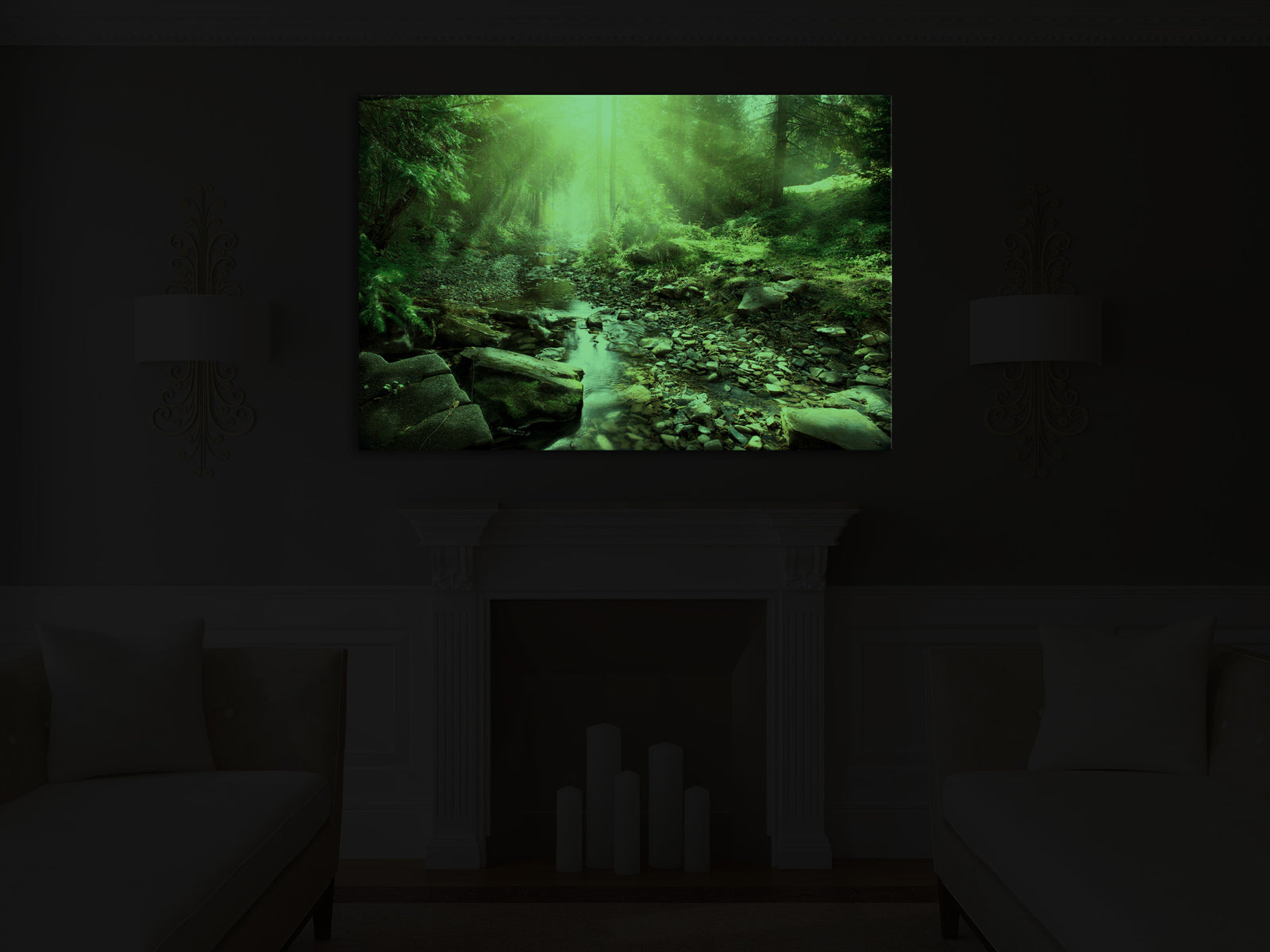 Landscapes No. 017, glowing in a room at night