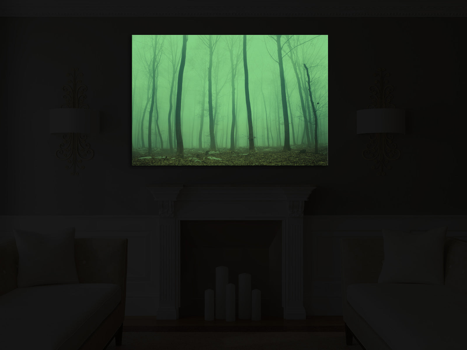 Landscapes No. 018, glowing in a room at night