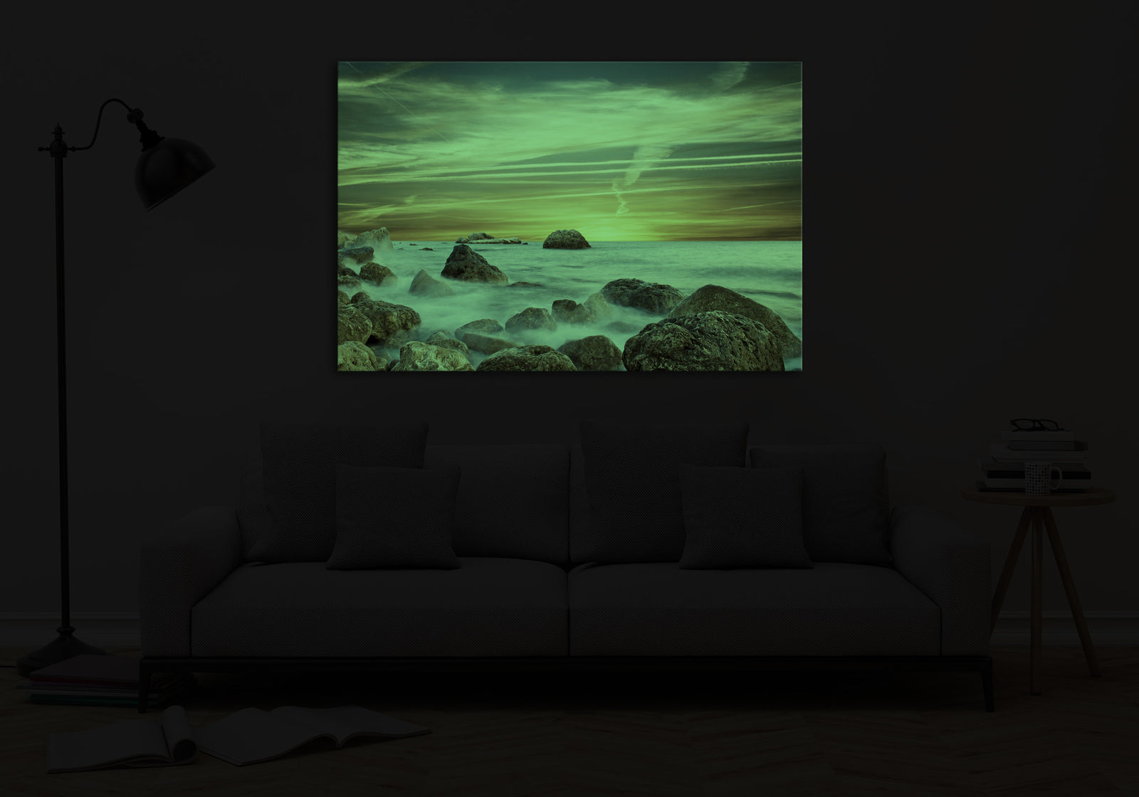 Landscapes No. 019, glowing in a room at night