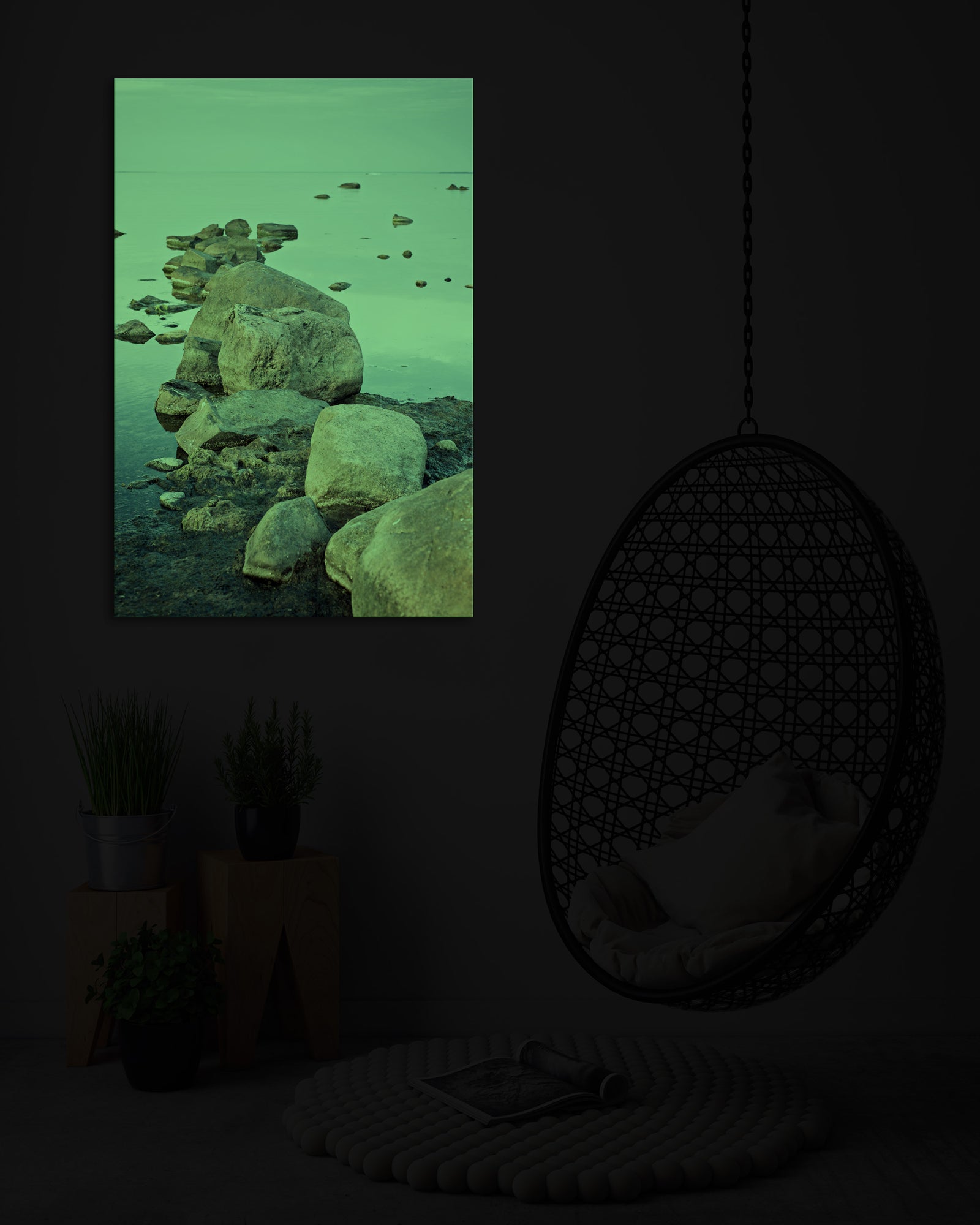 Landscapes No. 021, glowing in a room at night