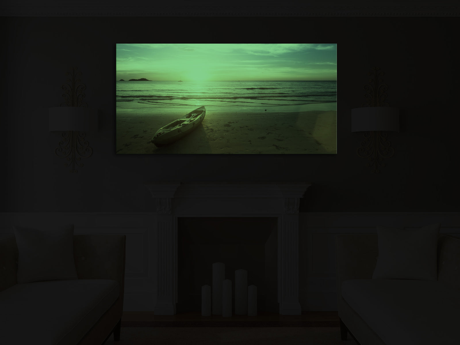 Landscapes No. 022, glowing in a room at night