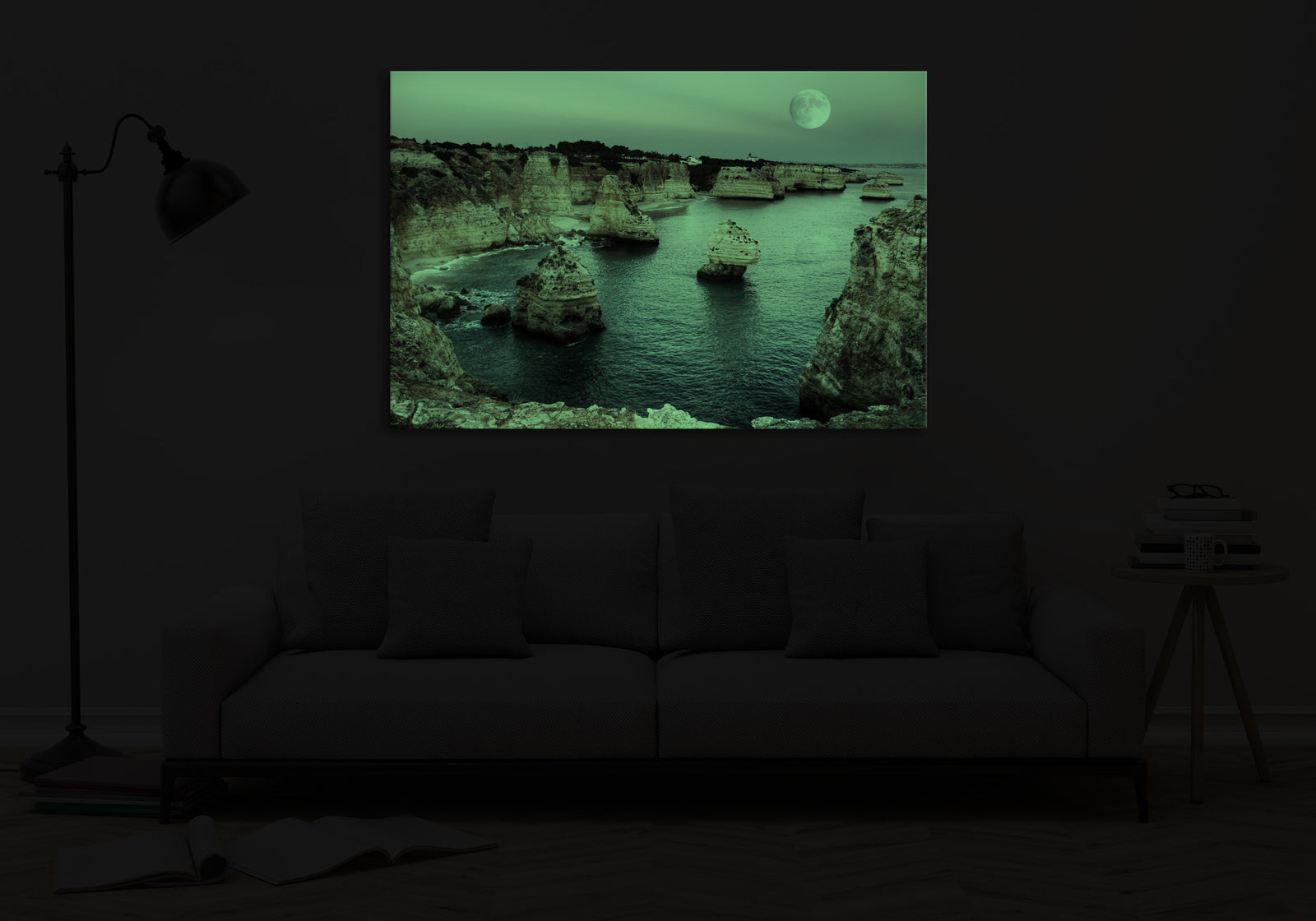 Landscapes No. 027, glowing in a room at night