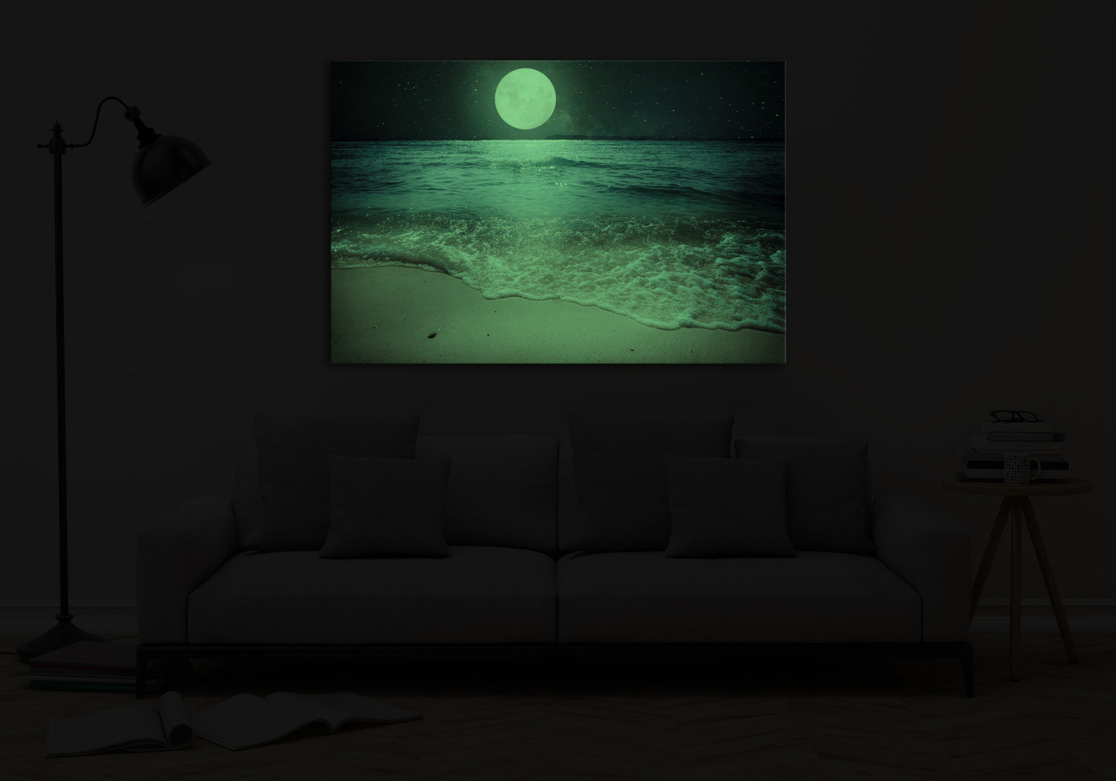 Landscapes No. 028, glowing in a room at night