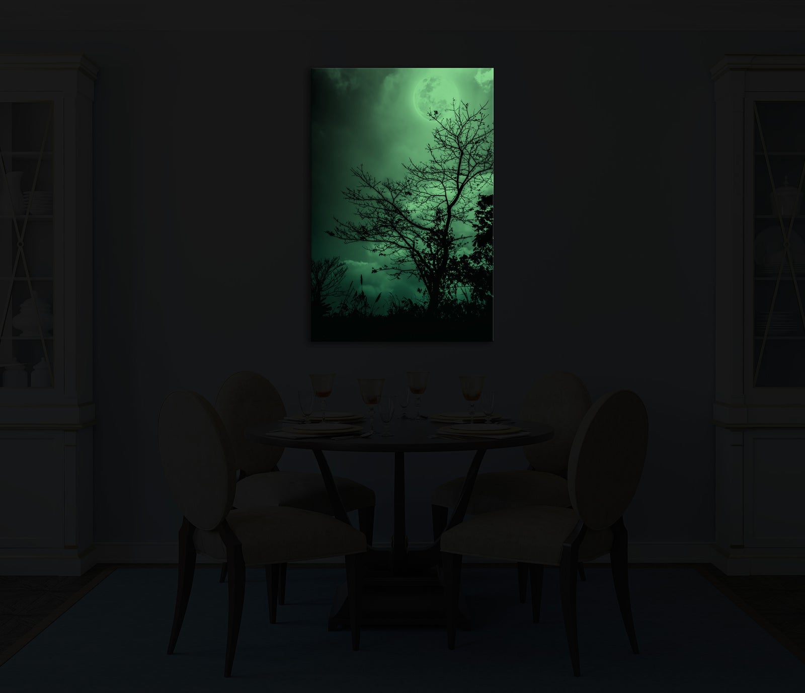 Landscapes No. 029, glowing in a room at night