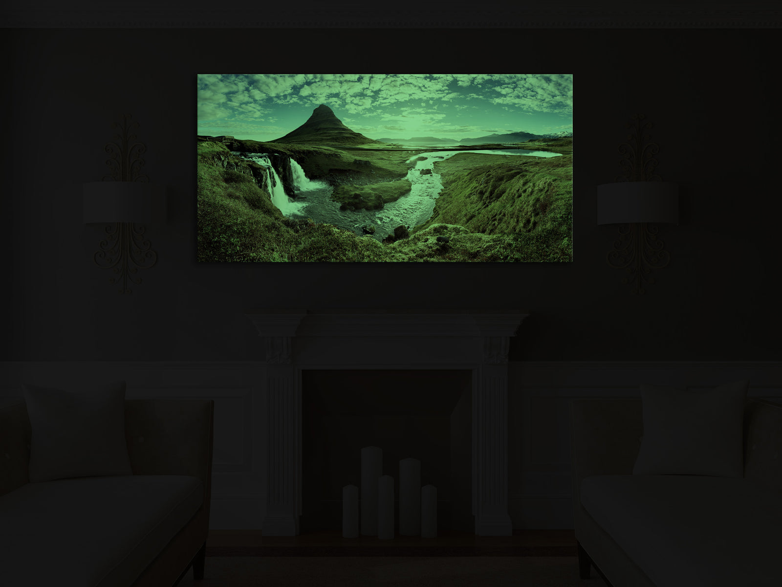 Landscapes No. 031, glowing in a room at night