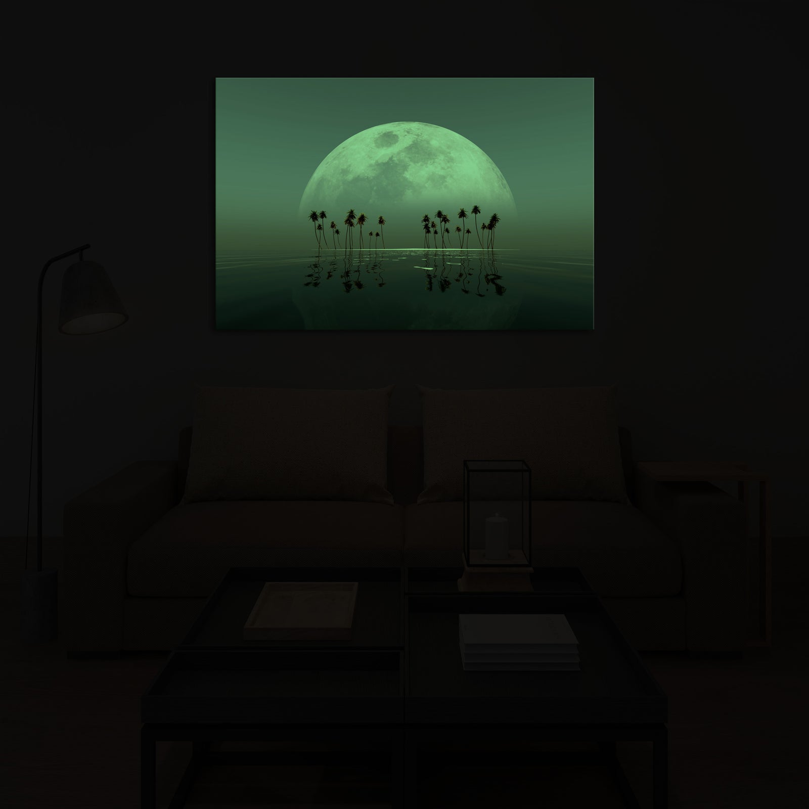 Landscapes No. 032, glowing in a room at night
