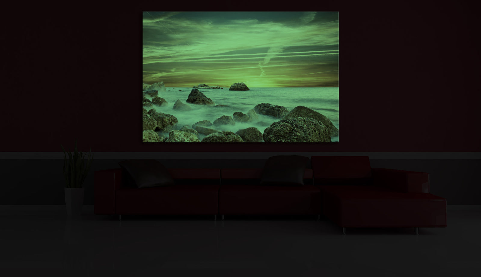 Landscapes No. 033, glowing in a room at night
