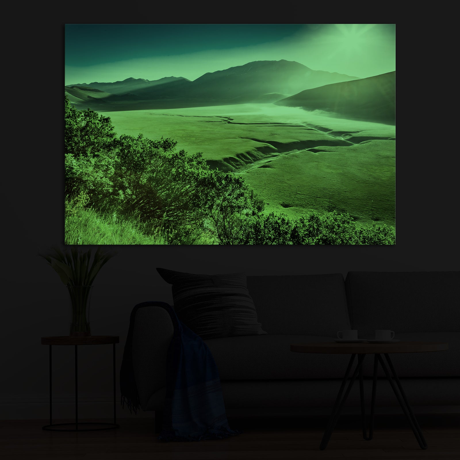 Landscapes No. 034, glowing in a room at night