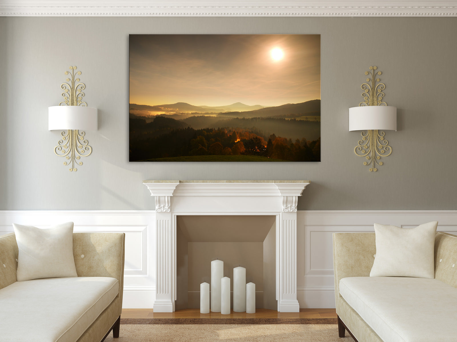 Landscapes No. 035, shown framed in a room by day