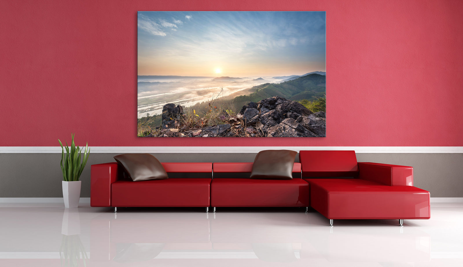 Landscapes No. 036, shown framed in a room by day
