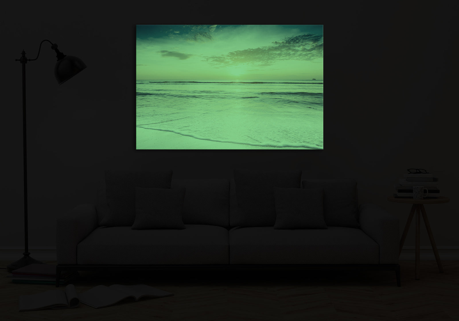 Landscapes No. 037, glowing in a room at night