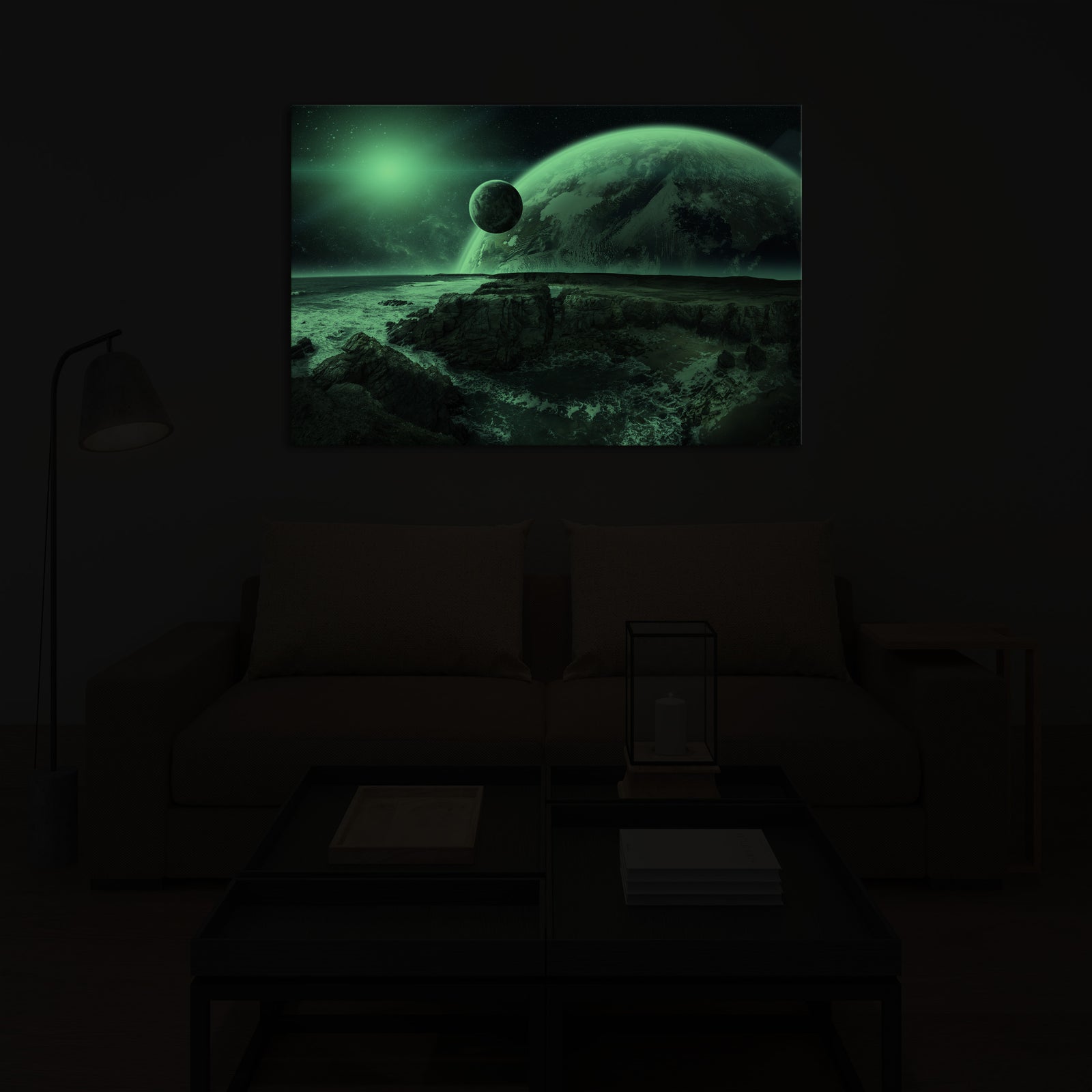 Landscapes No. 039, glowing in a room at night