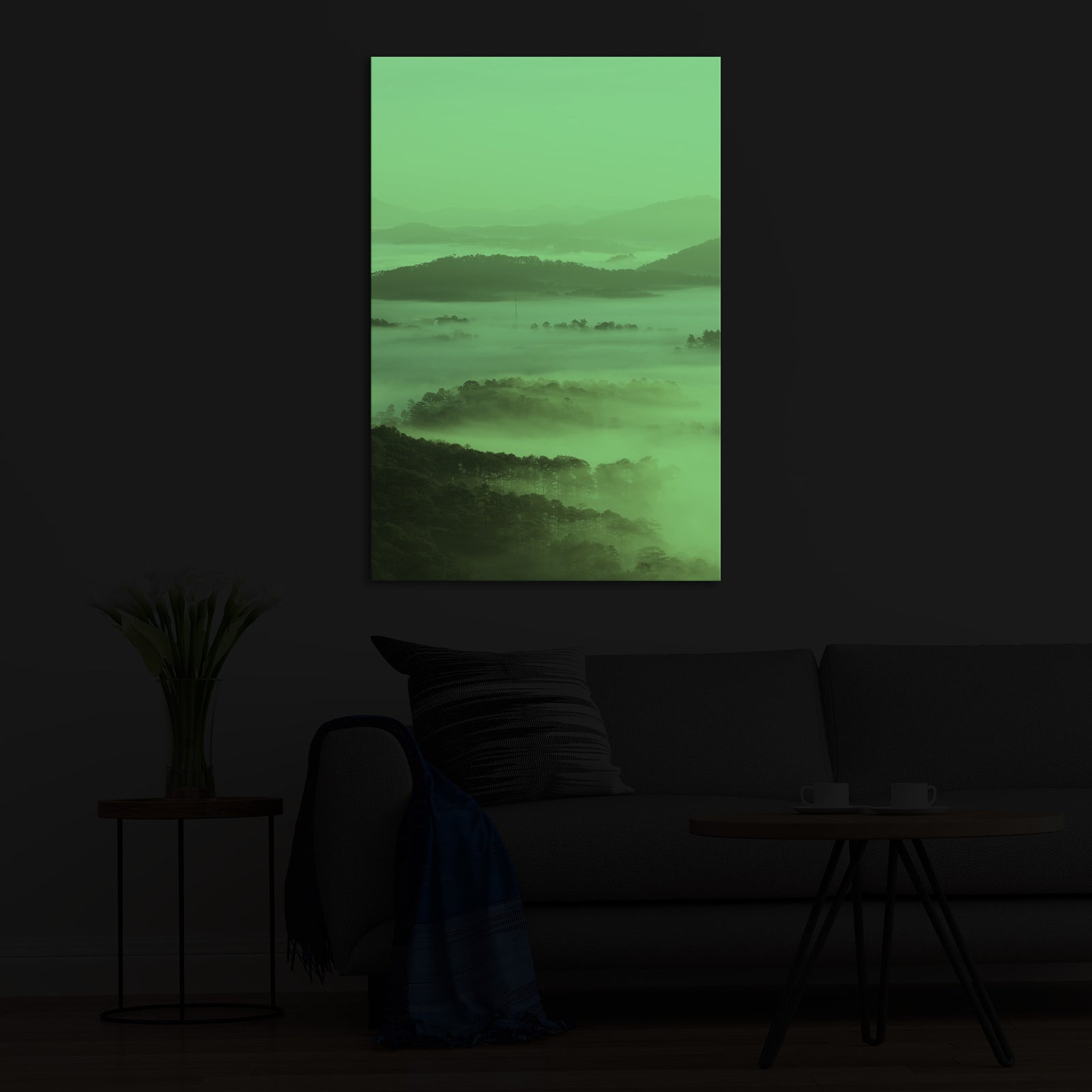 Landscapes No. 040, glowing in a room at night
