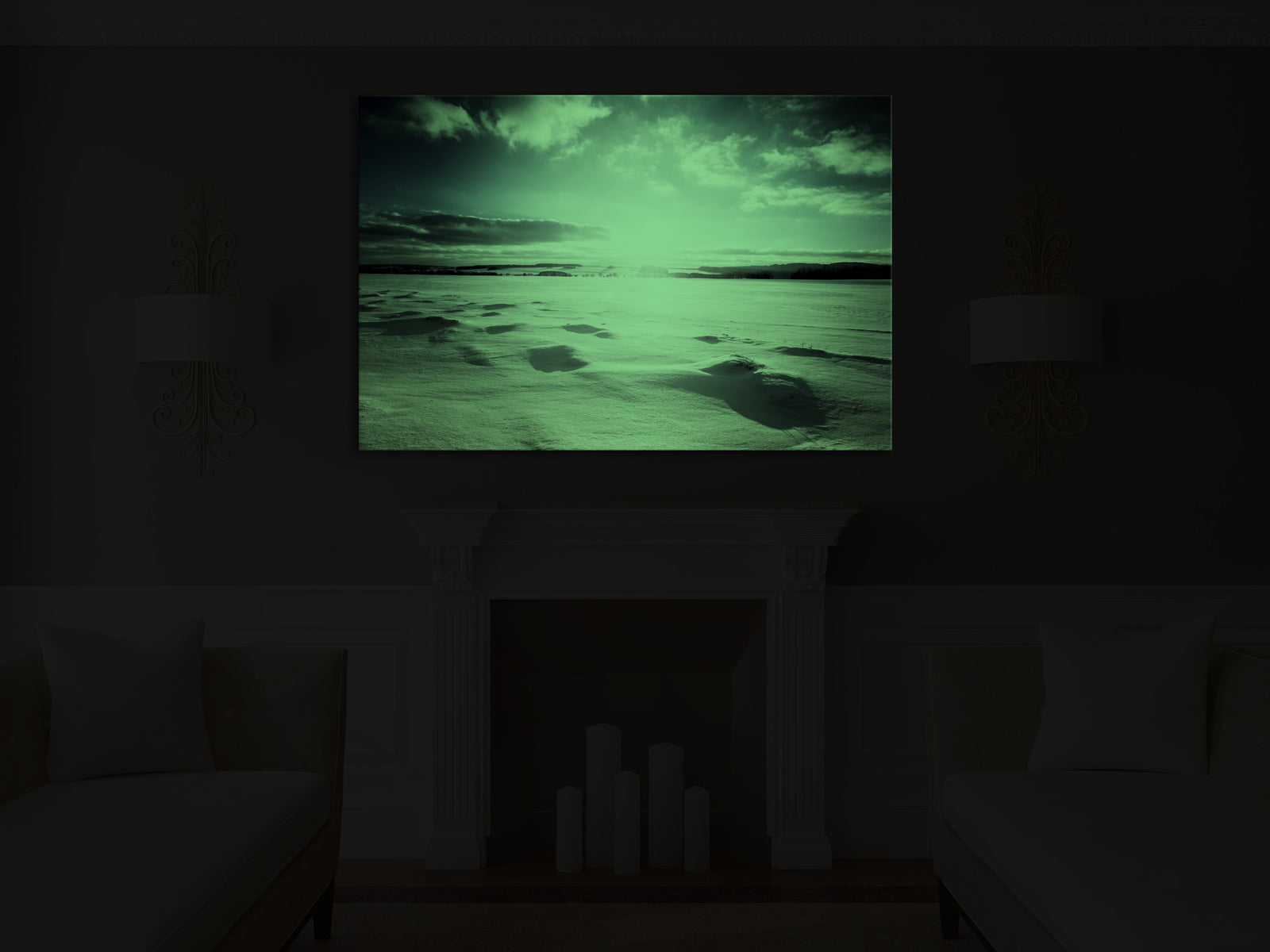 Landscapes No. 048, glowing in a room at night