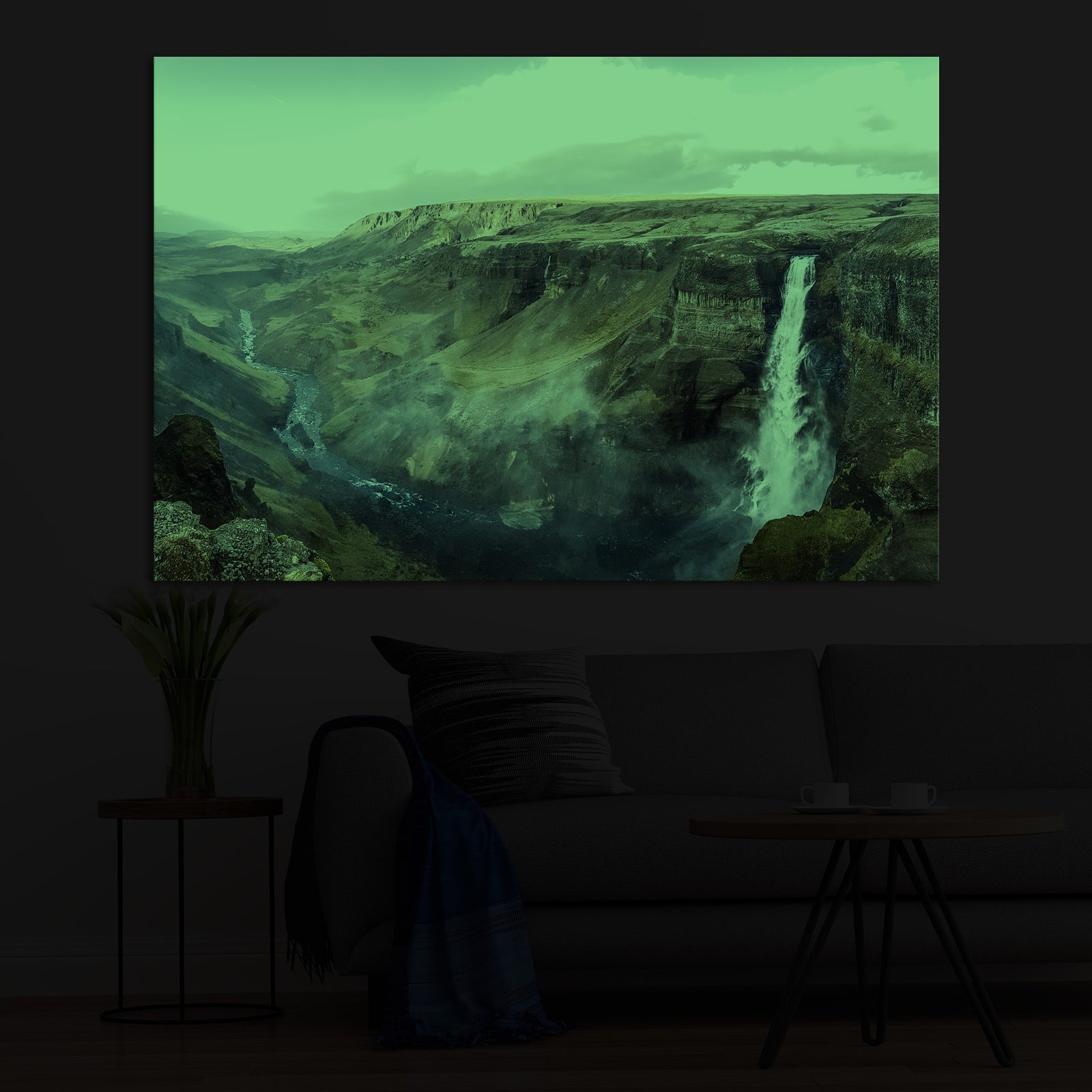 Landscapes No. 049, glowing in a room at night