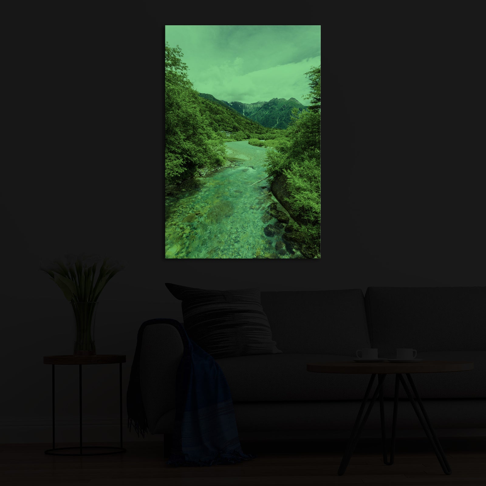 Landscapes No. 050, glowing in a room at night