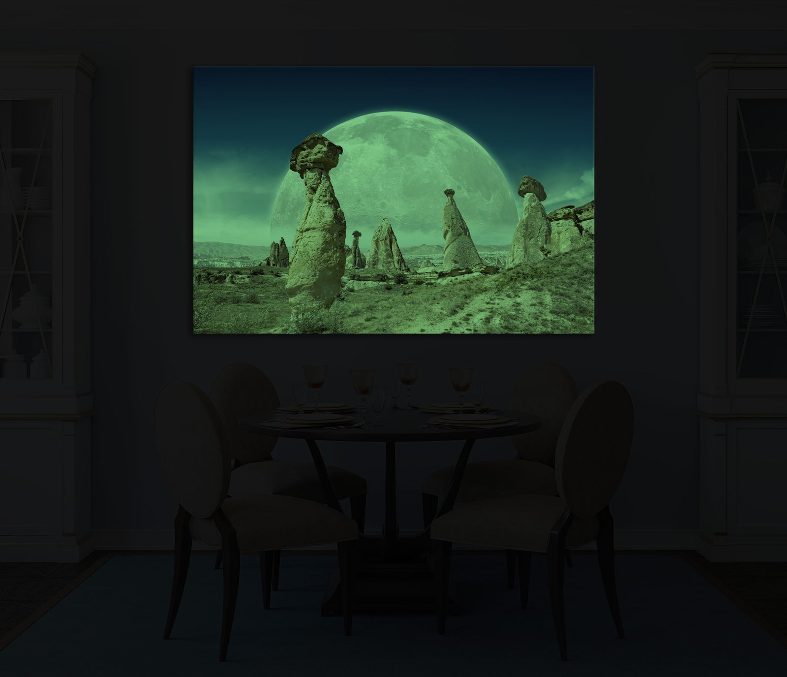 Landscapes No. 051, glowing in a room at night