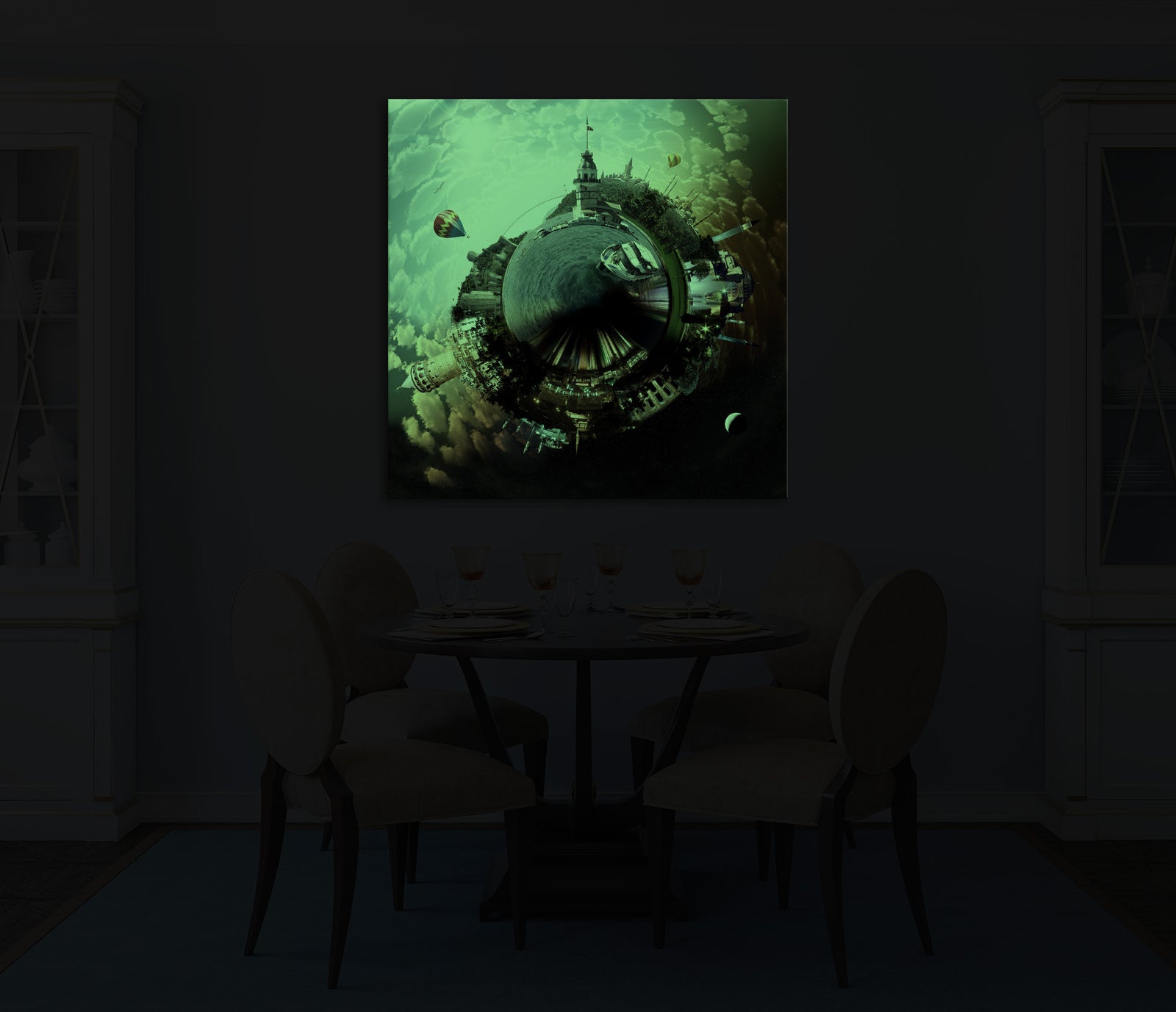 Landscapes No. 052, glowing in a room at night