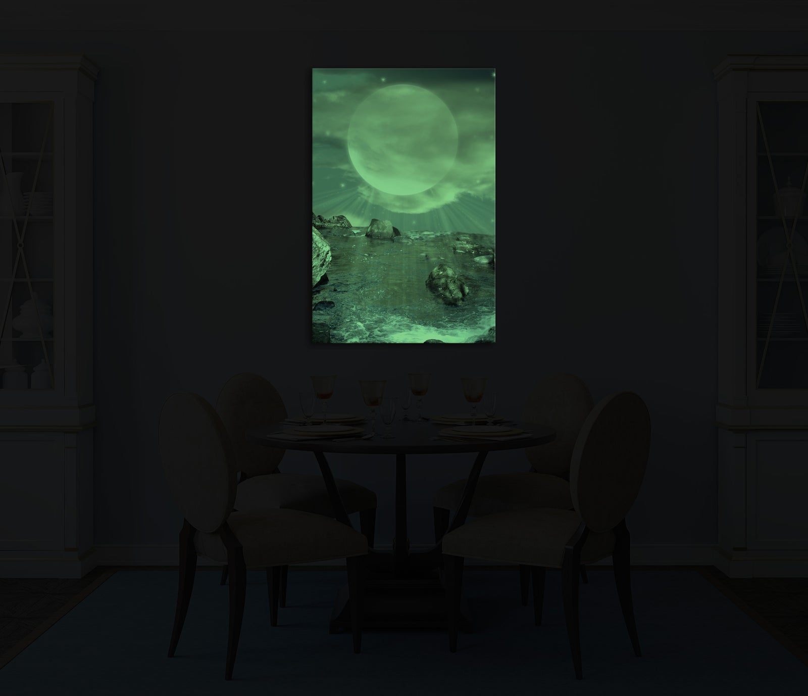 Landscapes No. 054, glowing in a room at night