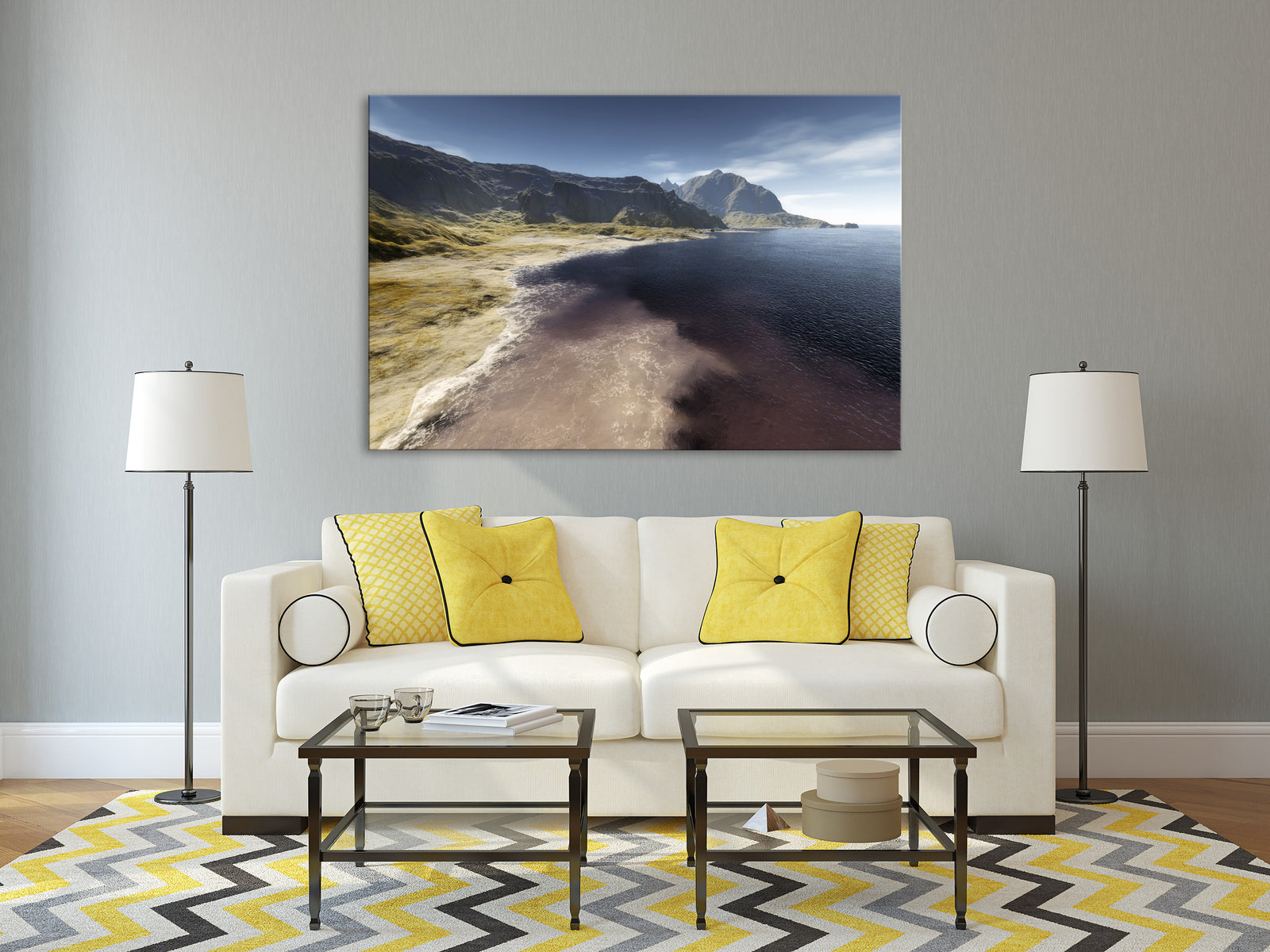 Landscapes No. 055, shown framed in a room by day