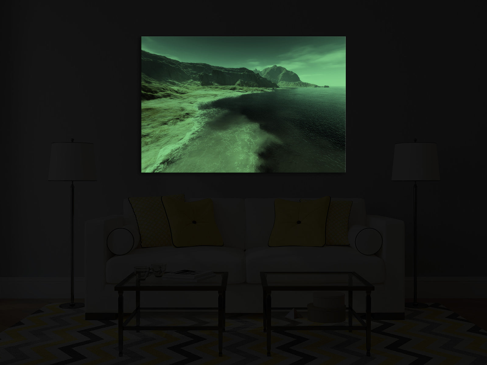 Landscapes No. 055, glowing in a room at night
