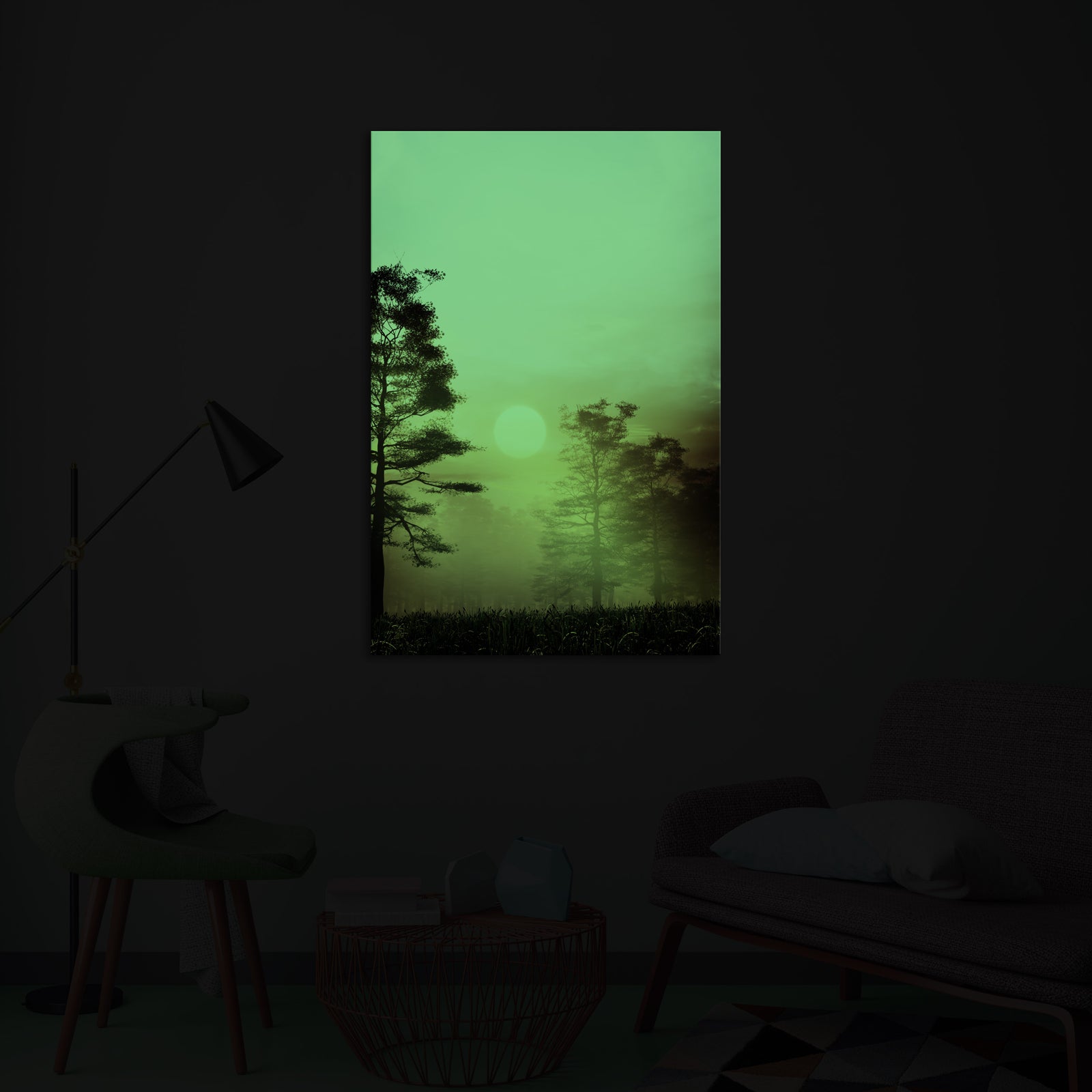 Landscapes No. 056, glowing in a room at night