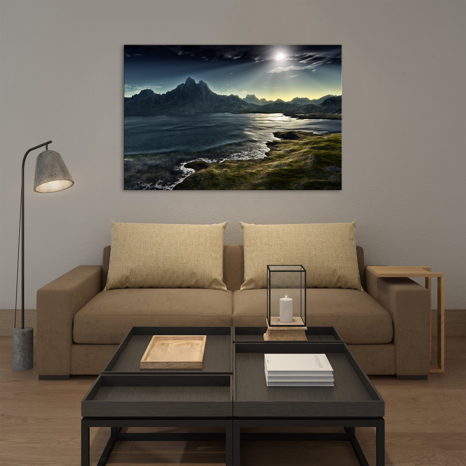 Landscapes No. 057, shown framed in a room by day